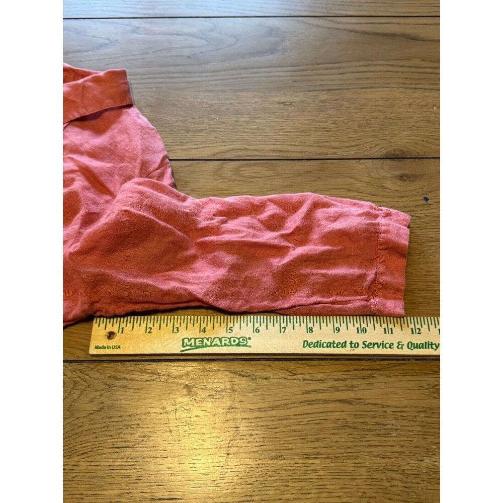 J Jill Sz M Womens Linen Button Down Tunic Top Coarl Pink Shirt Tuxedo Front - Picture 5 of 16